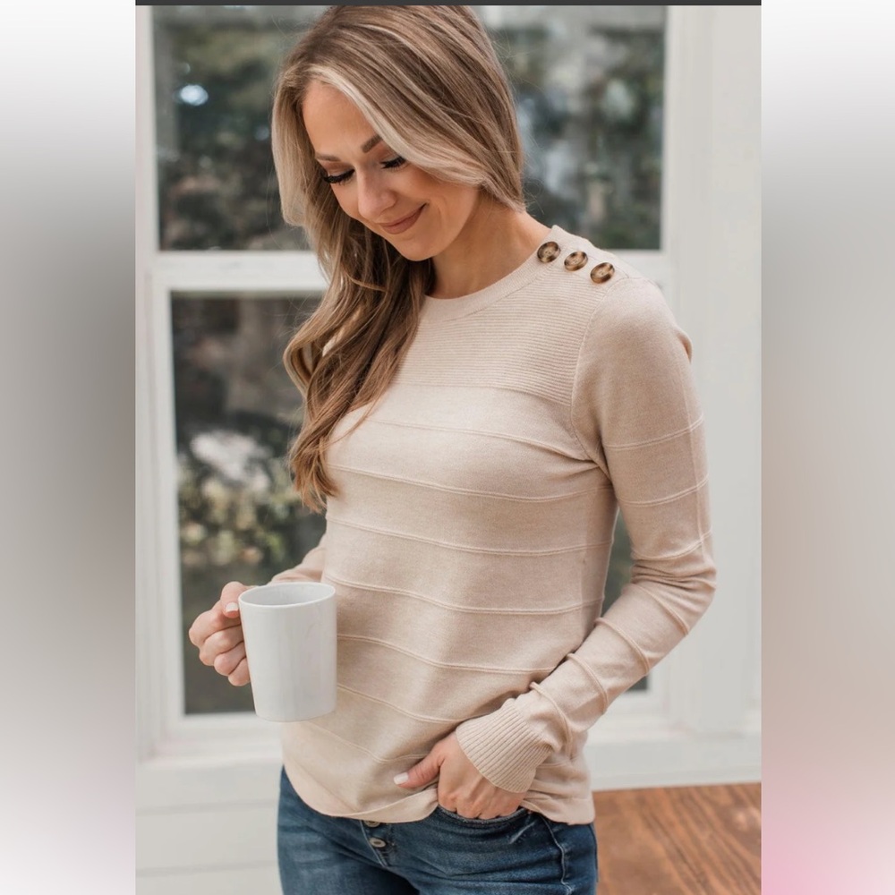 FROM THE HEART BUTTON KNIT SWEATER- OATMEAL Size L
